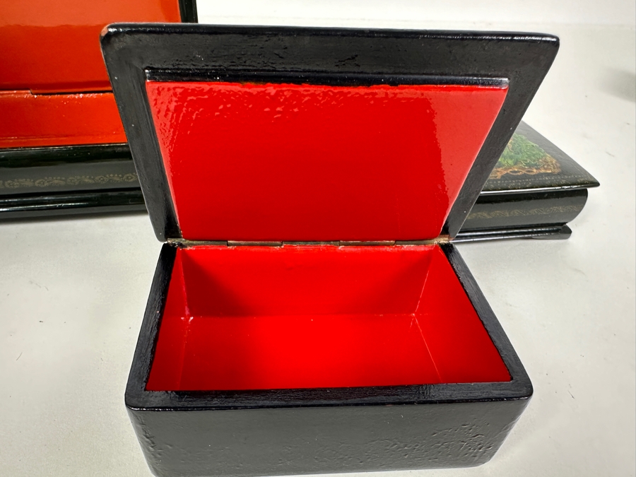 (3) Vintage Hand Painted Russian Wooden Lacquer Boxes [Photo 8]