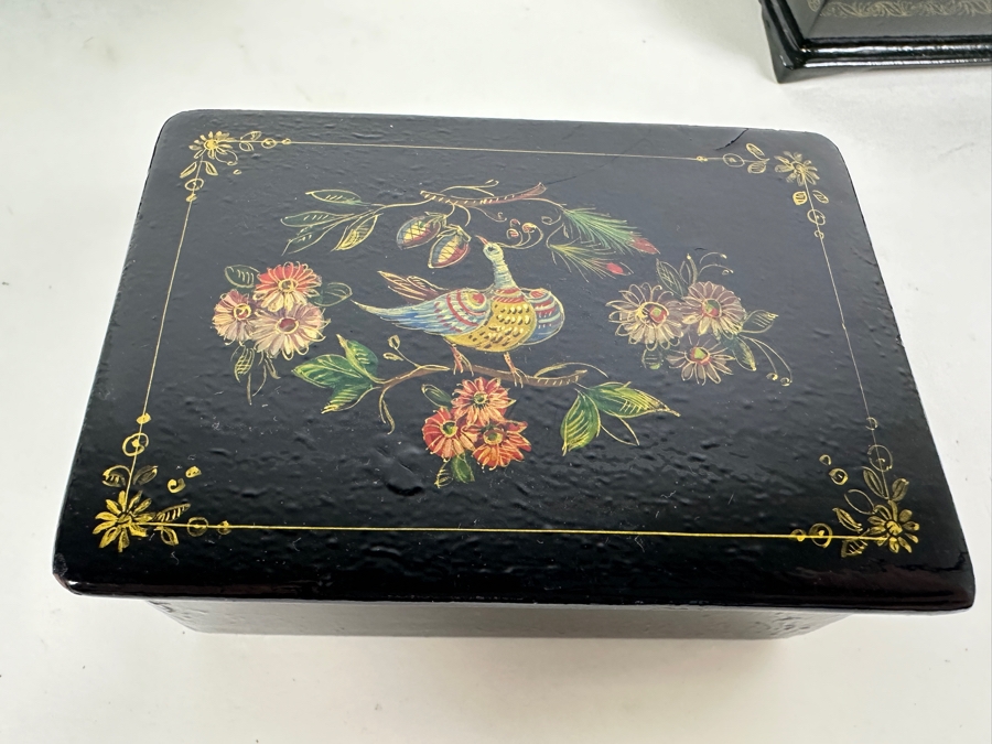 (3) Vintage Hand Painted Russian Wooden Lacquer Boxes [Photo 7]