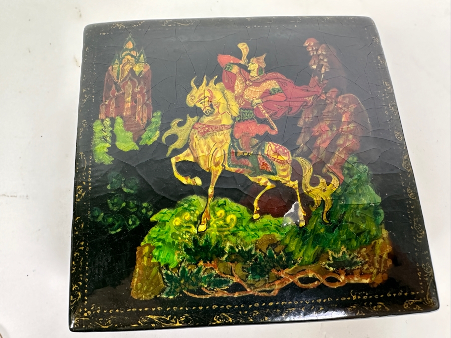 (3) Vintage Hand Painted Russian Wooden Lacquer Boxes [Photo 5]