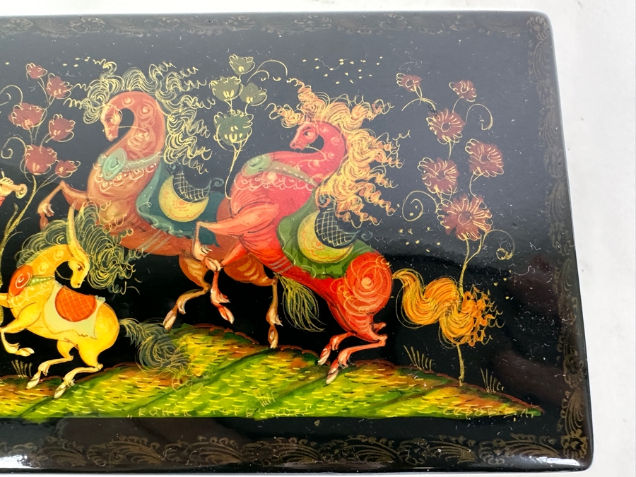 (3) Vintage Hand Painted Russian Wooden Lacquer Boxes [Photo 4]