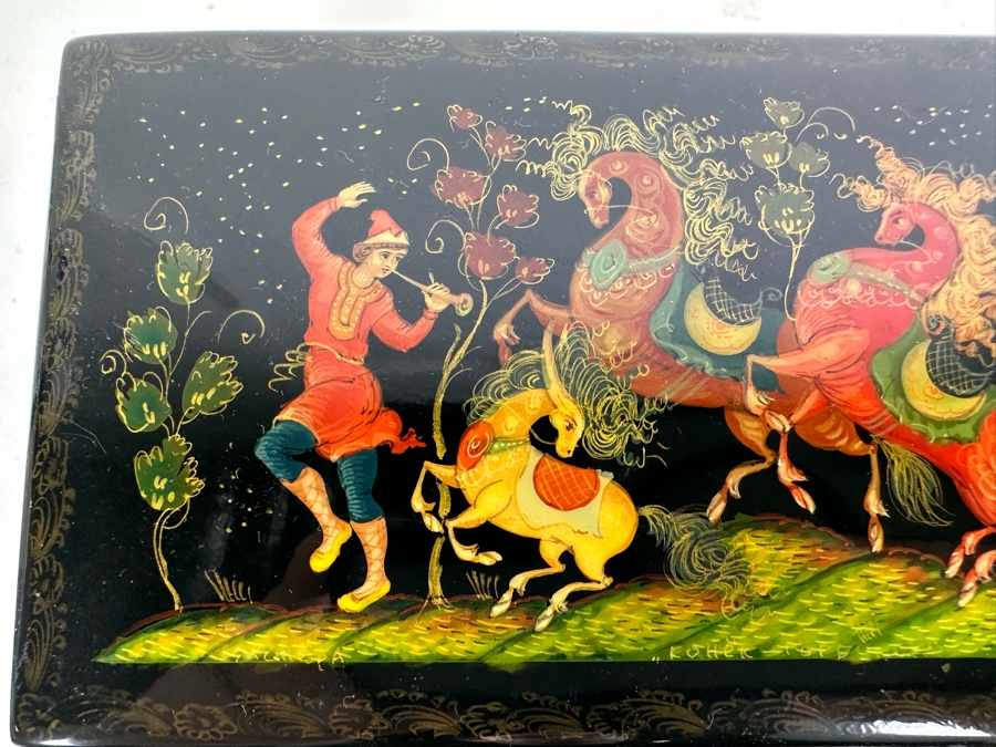 (3) Vintage Hand Painted Russian Wooden Lacquer Boxes [Photo 3]