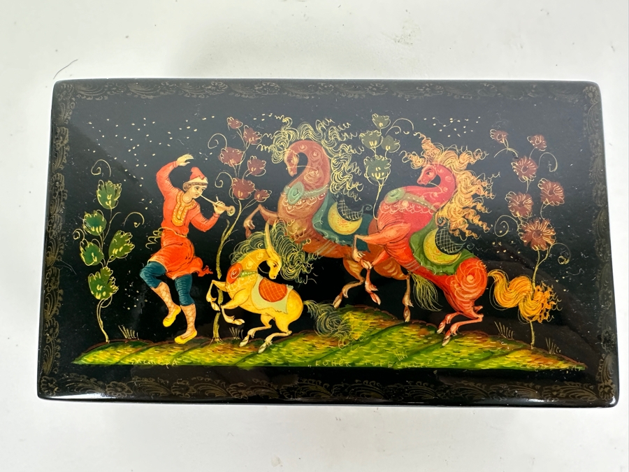 (3) Vintage Hand Painted Russian Wooden Lacquer Boxes [Photo 2]