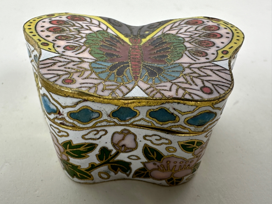 Stone Box (L), Stockholms Glasbruk M & G Hammar Skansen Glass Bottle With Stopper (M) And Chinese Cloisonne Butterfly Box (R) [Photo 9]