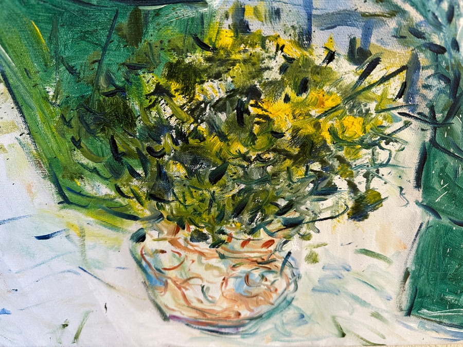 Original Bouquet Of Flowers Painting On Canvas Signed Lower Left Signature Illegible 48 X 48 [Photo 5]