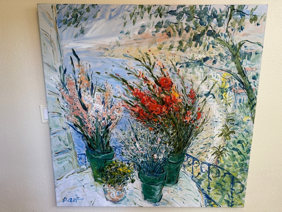 Original Bouquet Of Flowers Painting On Canvas Signed Lower Left Signature Illegible 48 X 48 [Photo 2]
