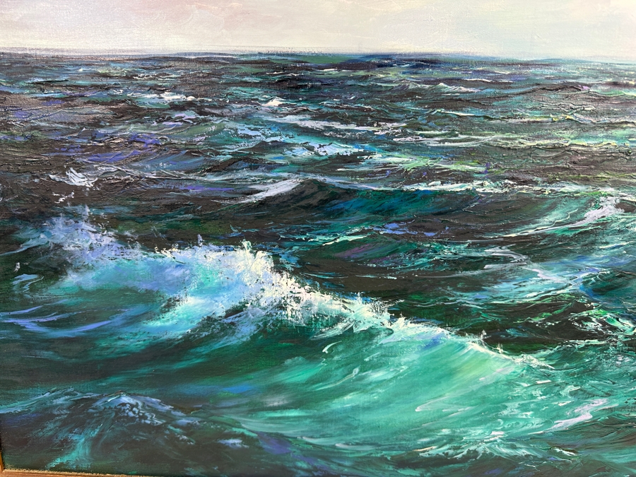 Roberta Kowasch Original Seascape Ocean Oil Painting On Canvas Titled 'Last Light' 30 X 20 Framed [Photo 6]