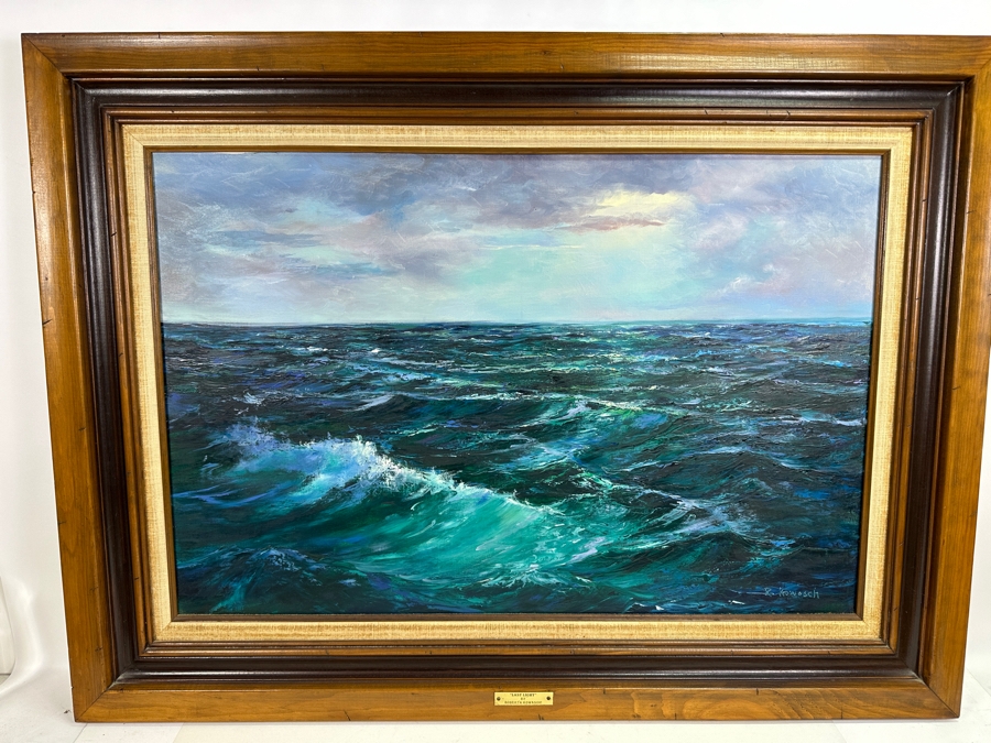 Roberta Kowasch Original Seascape Ocean Oil Painting On Canvas Titled 'Last Light' 30 X 20 Framed [Photo 2]