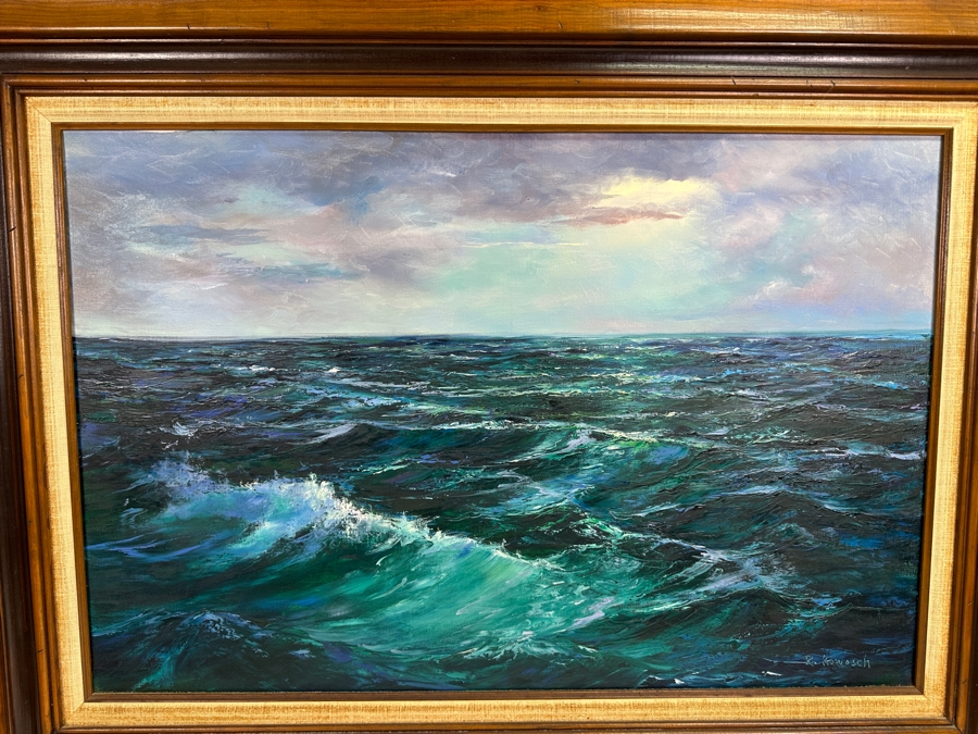 Roberta Kowasch Original Seascape Ocean Oil Painting On Canvas Titled 'Last Light' 30 X 20 Framed [Photo 4]