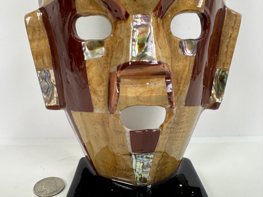 Aztec Mosaic Stone Burial Death Mask With Semi Precious Stones 8.5H [Photo 2]