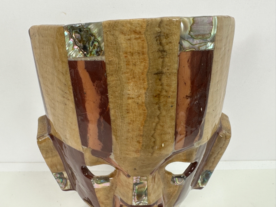 Aztec Mosaic Stone Burial Death Mask With Semi Precious Stones 8.5H [Photo 3]