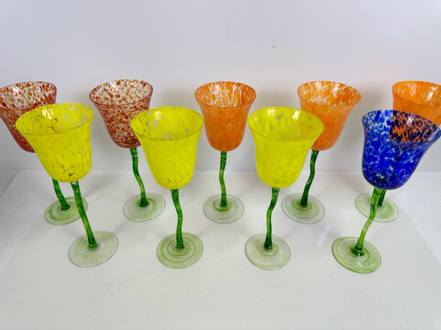 (9) Royal Danube Hand Painted Crystal Stemware Glasses RDZ5 9.75H [Photo 3]