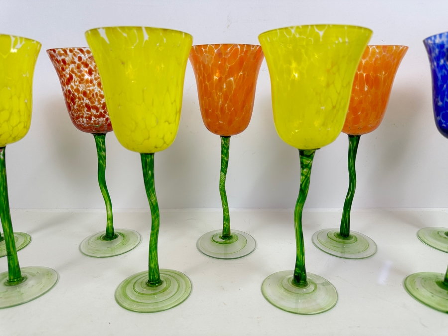 (9) Royal Danube Hand Painted Crystal Stemware Glasses RDZ5 9.75H [Photo 2]