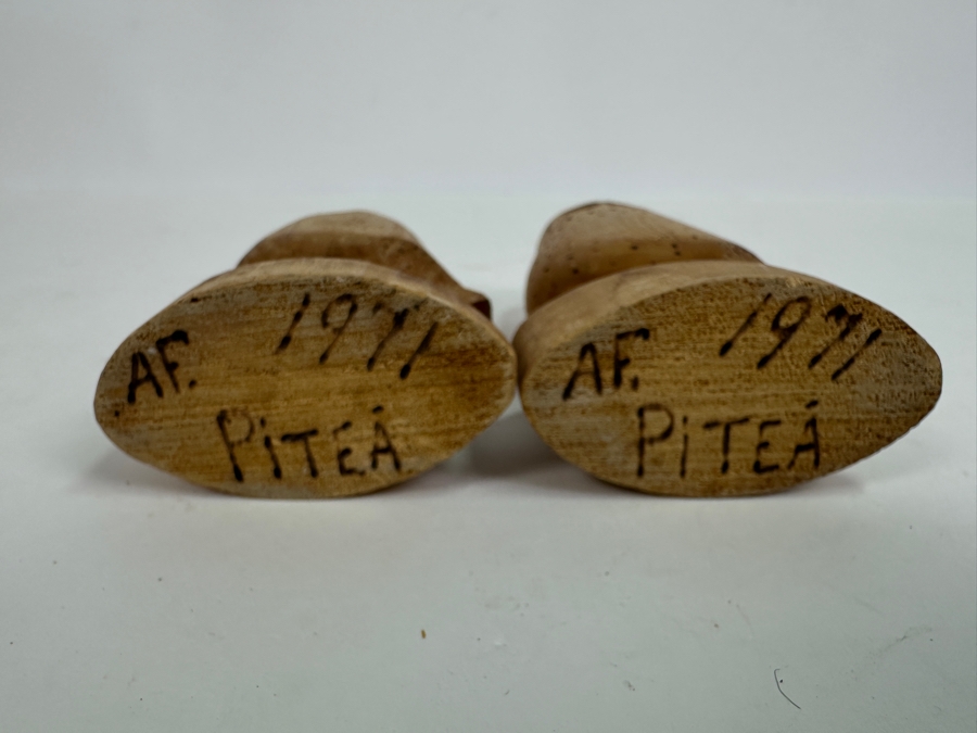 Pair Of Vintage 1971 MCM Carved Wooden Owls Signed AF. Pitea 1971 4.5H [Photo 4]