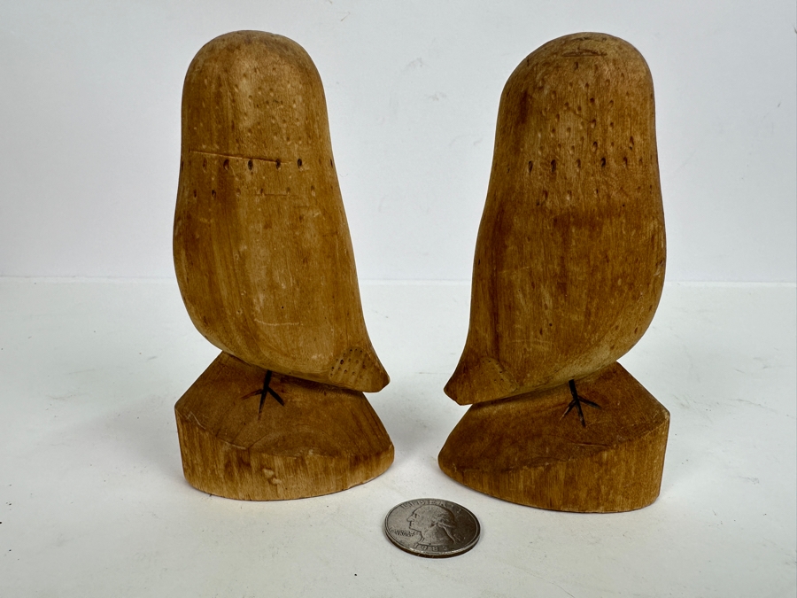 Pair Of Vintage 1971 MCM Carved Wooden Owls Signed AF. Pitea 1971 4.5H [Photo 3]