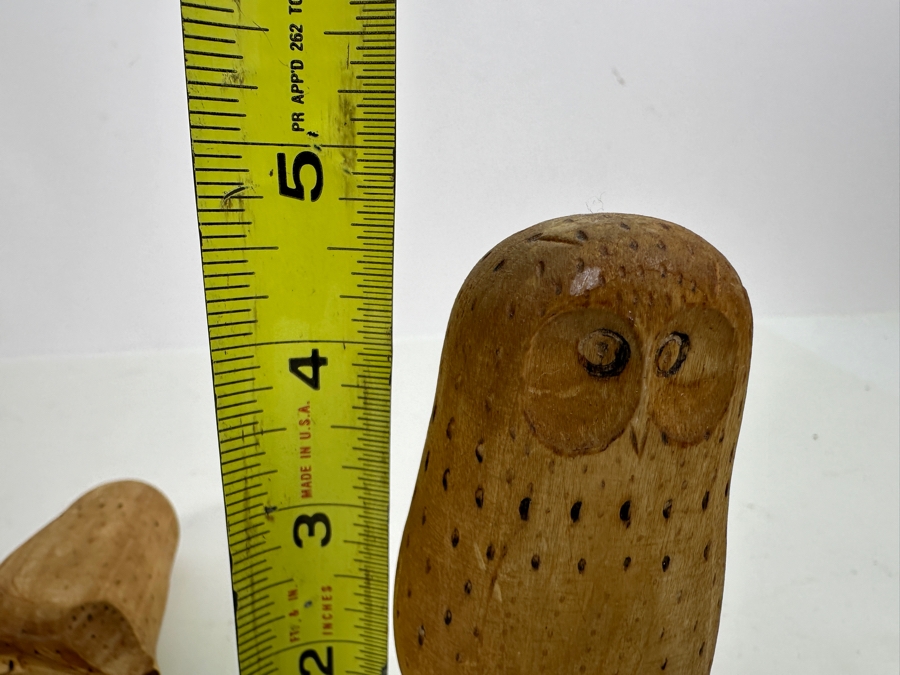Pair Of Vintage 1971 MCM Carved Wooden Owls Signed AF. Pitea 1971 4.5H [Photo 6]