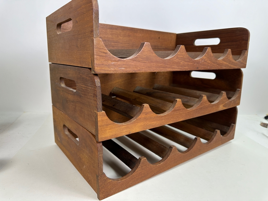 Vintage Kalmar Teak Stacking 3-Level Wine Rack Thailand 19W X 11D X 13.5H [Photo 3]