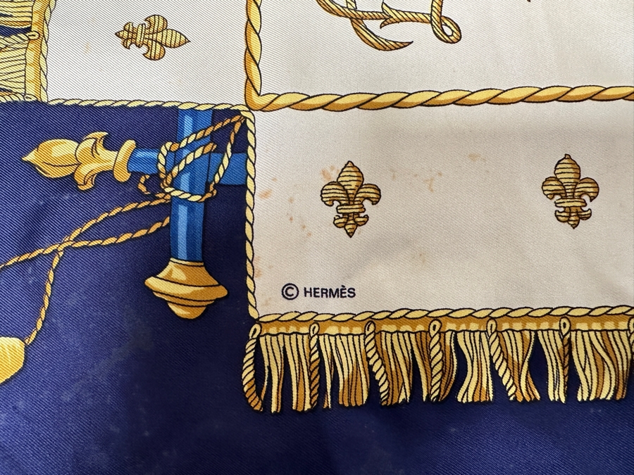 Hermes Paris Silk Scarf Vue Du Carosse De La Galera La Reale 35 X 35 - See Photos For Some Areas Of Staining [Photo 3]