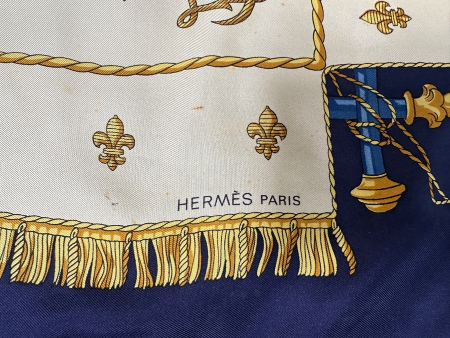 Hermes Paris Silk Scarf Vue Du Carosse De La Galera La Reale 35 X 35 - See Photos For Some Areas Of Staining [Photo 4]