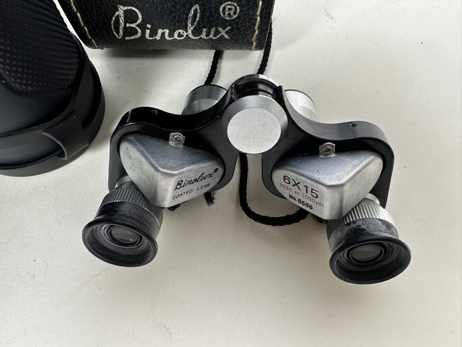 Vintage Metal Binolux 6 X 15 Miniature Binoculars & Bushnell 10 X 42 Xtera Waterproof Binoculars [Photo 3]