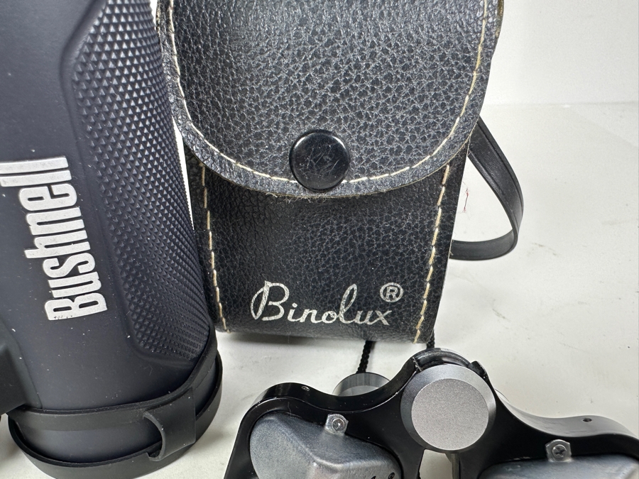 Vintage Metal Binolux 6 X 15 Miniature Binoculars & Bushnell 10 X 42 Xtera Waterproof Binoculars [Photo 5]