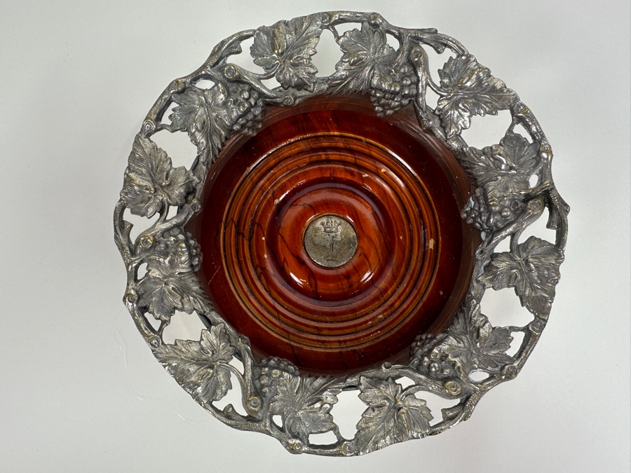 Vintage Silverplate And Wooden Wine Coaster 6.75W [Photo 2]