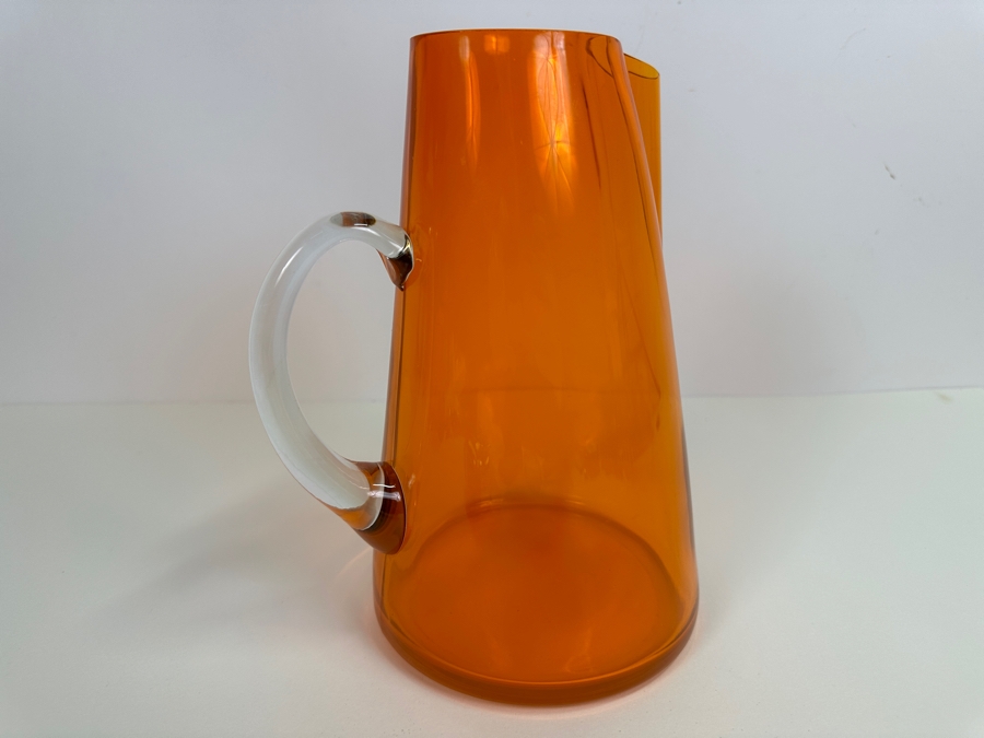 Orange Art Glass Pitcher 9H [Photo 4]
