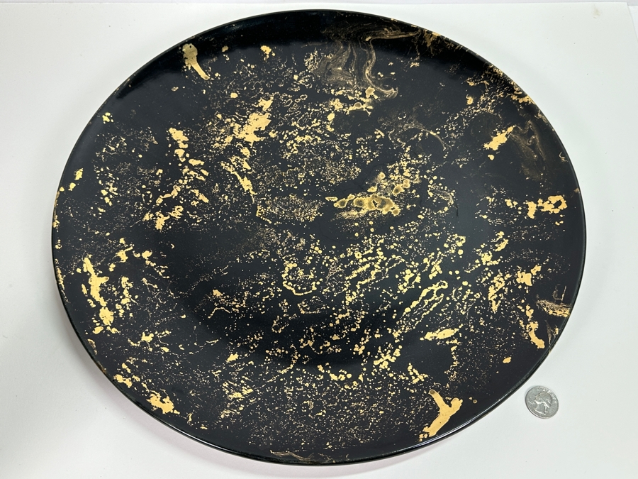 Sascha Brastoff Surf Ballet In Black / Gold Large Serving Plate 17.25W [Photo 7]