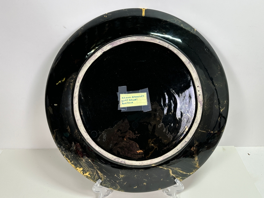 Sascha Brastoff Surf Ballet In Black / Gold Large Serving Plate 17.25W [Photo 3]