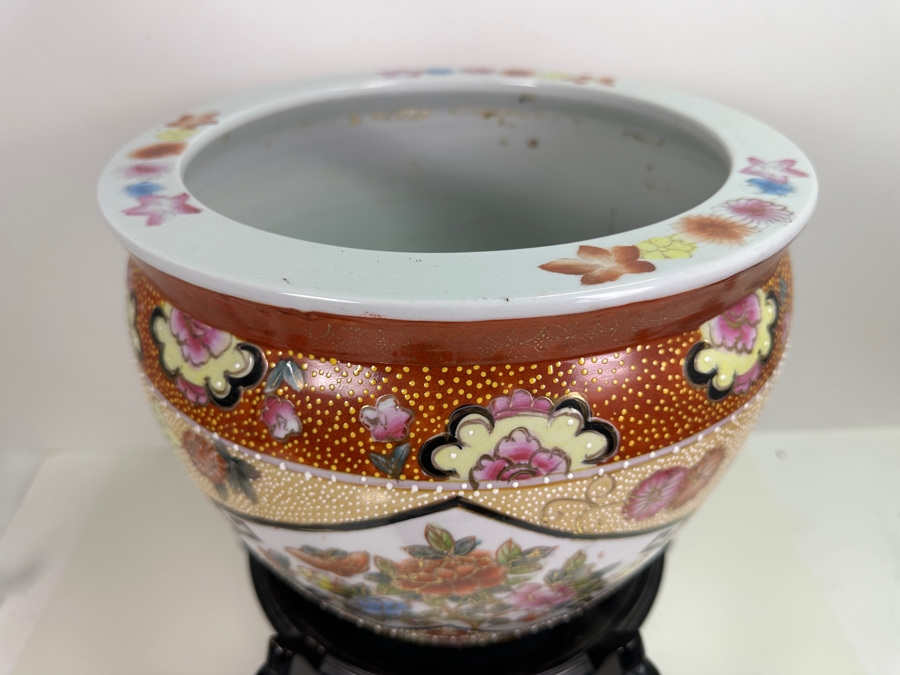 Chinese 12' Flower Pot With Wooden Stand [Photo 6]