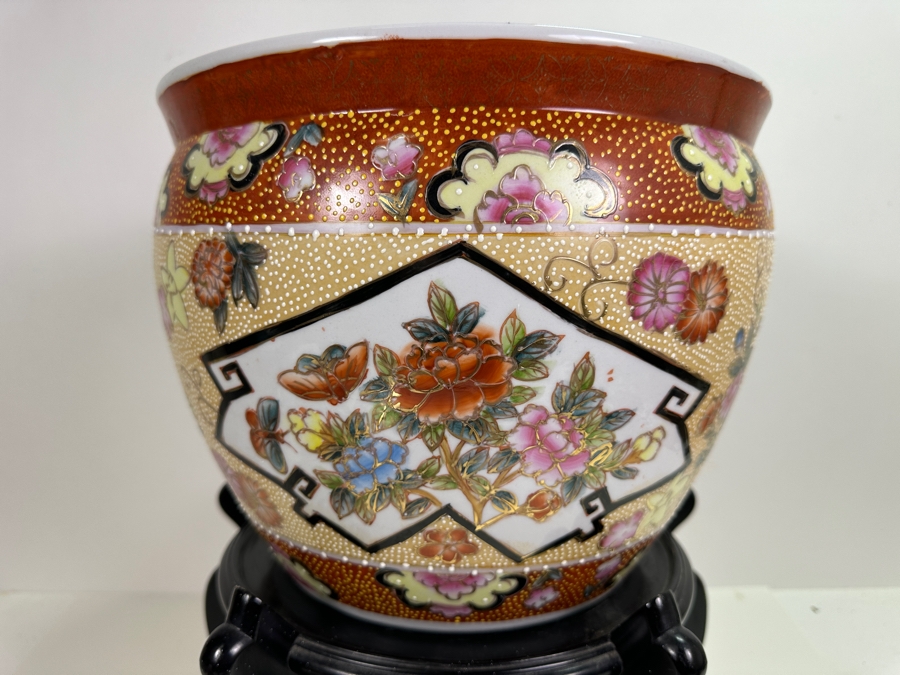 Chinese 12' Flower Pot With Wooden Stand [Photo 5]