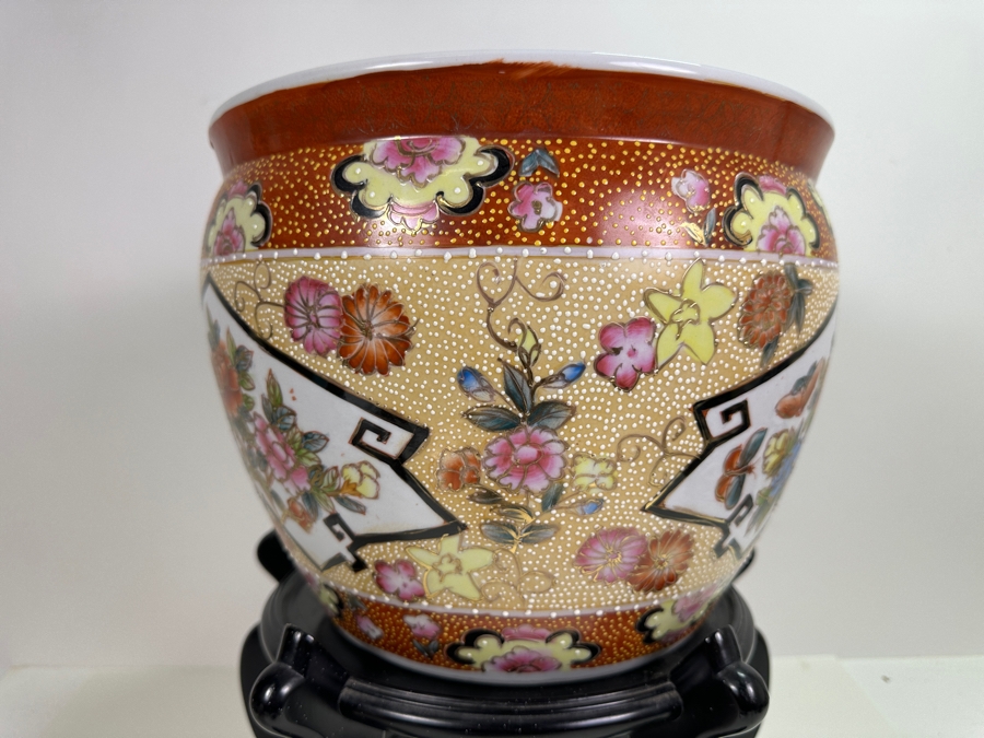 Chinese 12' Flower Pot With Wooden Stand [Photo 4]