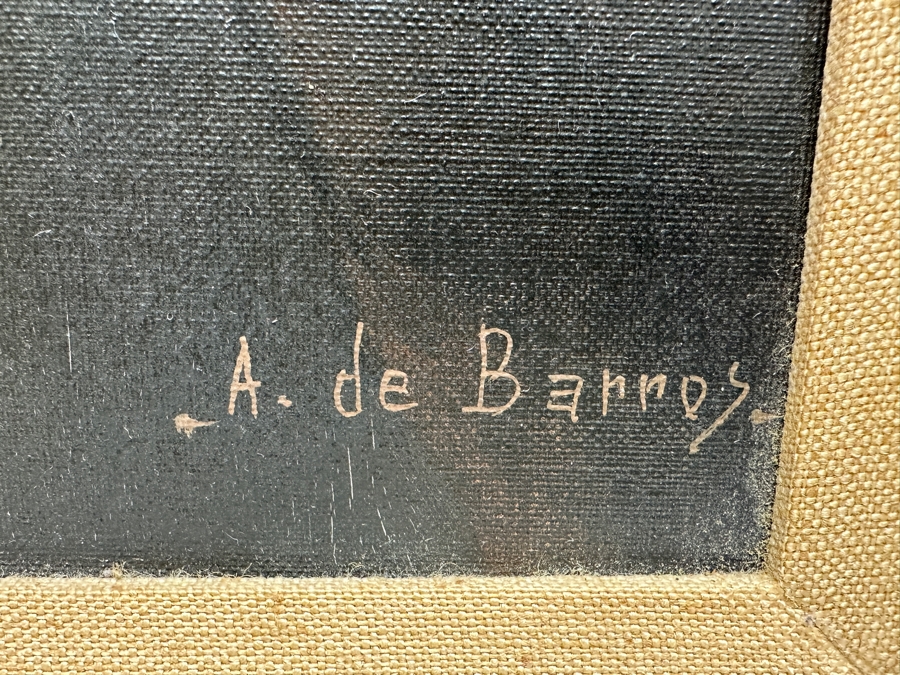 Original Portrait Painting On Canvas Signed Lower Right A. De Barros 10 X 14 Framed 16 X 20 [Photo 5]