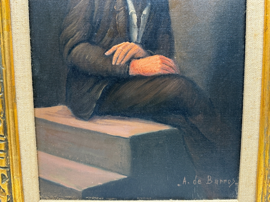 Original Portrait Painting On Canvas Signed Lower Right A. De Barros 10 X 14 Framed 16 X 20 [Photo 4]