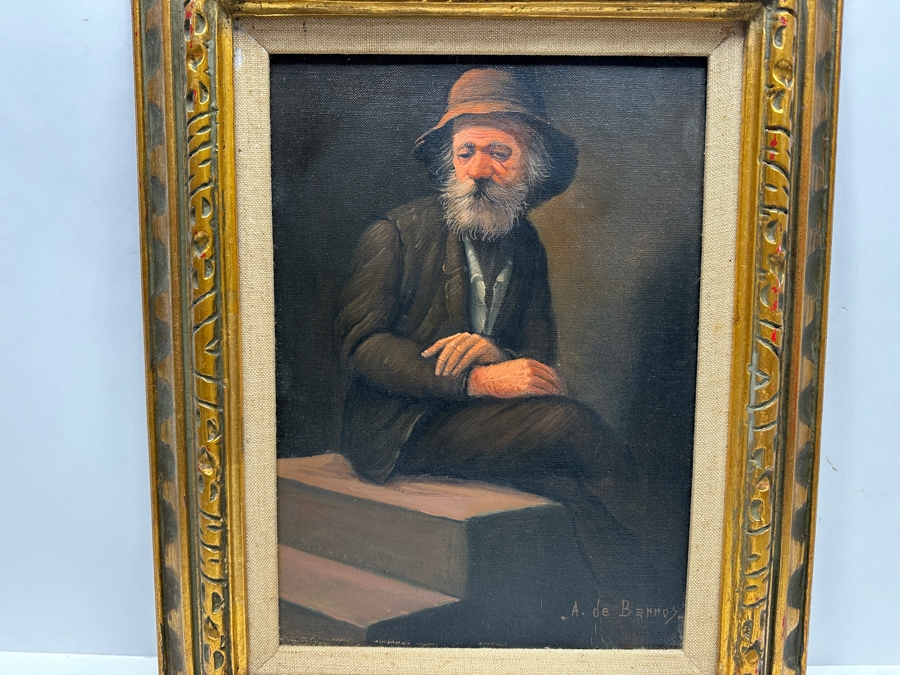 Original Portrait Painting On Canvas Signed Lower Right A. De Barros 10 X 14 Framed 16 X 20 [Photo 2]