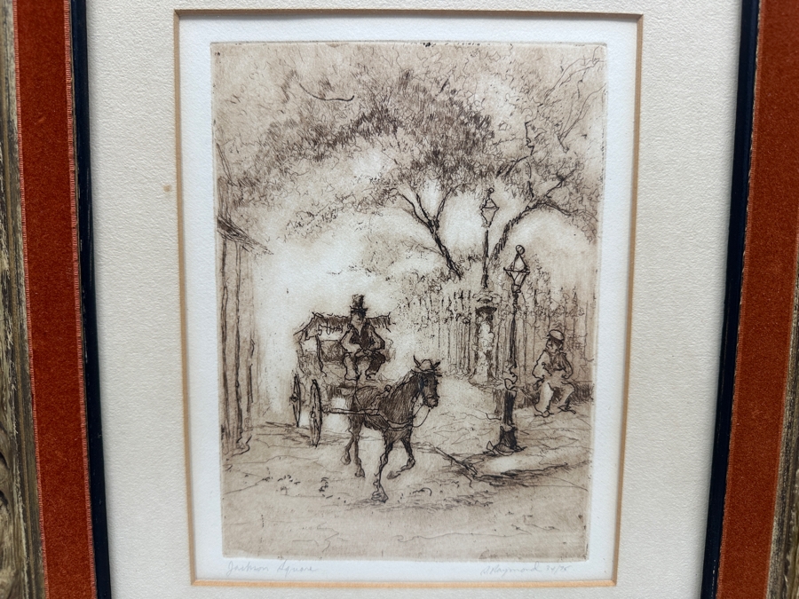 S. Raymond Etching Titled 'Jackson Square' Pencil Signed And Numbered 34 Of 75 7 X 9 Framed 14.5 X 18.5 [Photo 2]