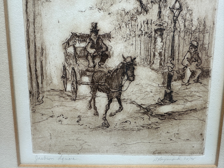 S. Raymond Etching Titled 'Jackson Square' Pencil Signed And Numbered 34 Of 75 7 X 9 Framed 14.5 X 18.5 [Photo 3]