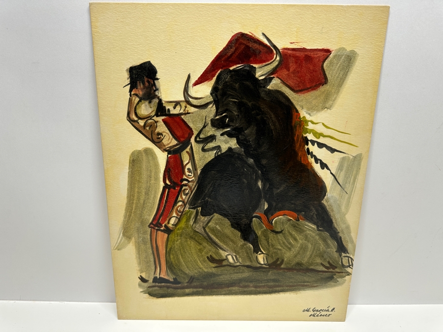 (3) Original M. Garcia H. Mexico Matador Bull Fighter Watercolor Paintings On Board 14 X 11 [Photo 6]