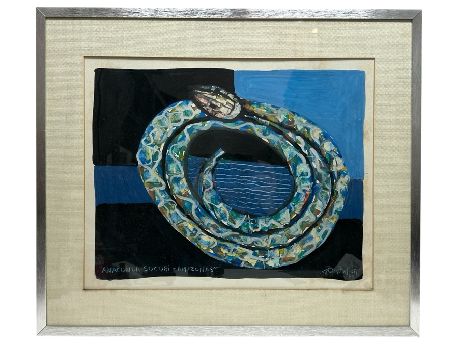 Juan Centurion Original Artwork On Paper Titled 'Anaconda Sucuri - Amazonas' 1985 18 X 15 Framed 24.5 X 21 [Photo 2]