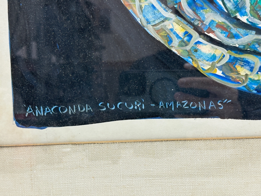 Juan Centurion Original Artwork On Paper Titled 'Anaconda Sucuri - Amazonas' 1985 18 X 15 Framed 24.5 X 21 [Photo 4]
