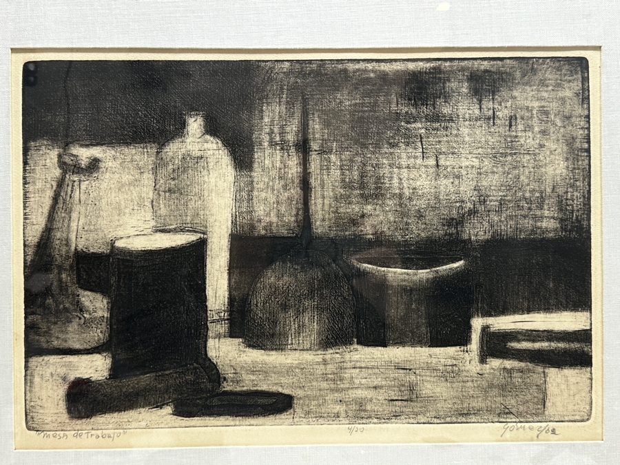 Juan Manuel Gomez-Quiroz Etching Titled 'Mesa De Trabajo' Numbered 4 Of 20 Signed Lower Right 18 X 12 Framed 27 X 21.5 [Photo 3]