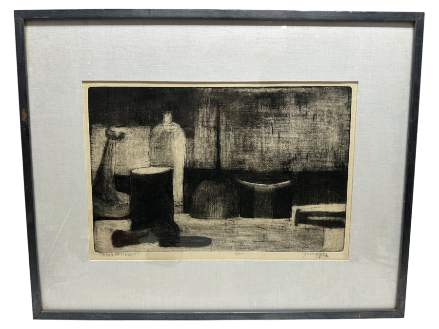 Juan Manuel Gomez-Quiroz Etching Titled 'Mesa De Trabajo' Numbered 4 Of 20 Signed Lower Right 18 X 12 Framed 27 X 21.5 [Photo 2]