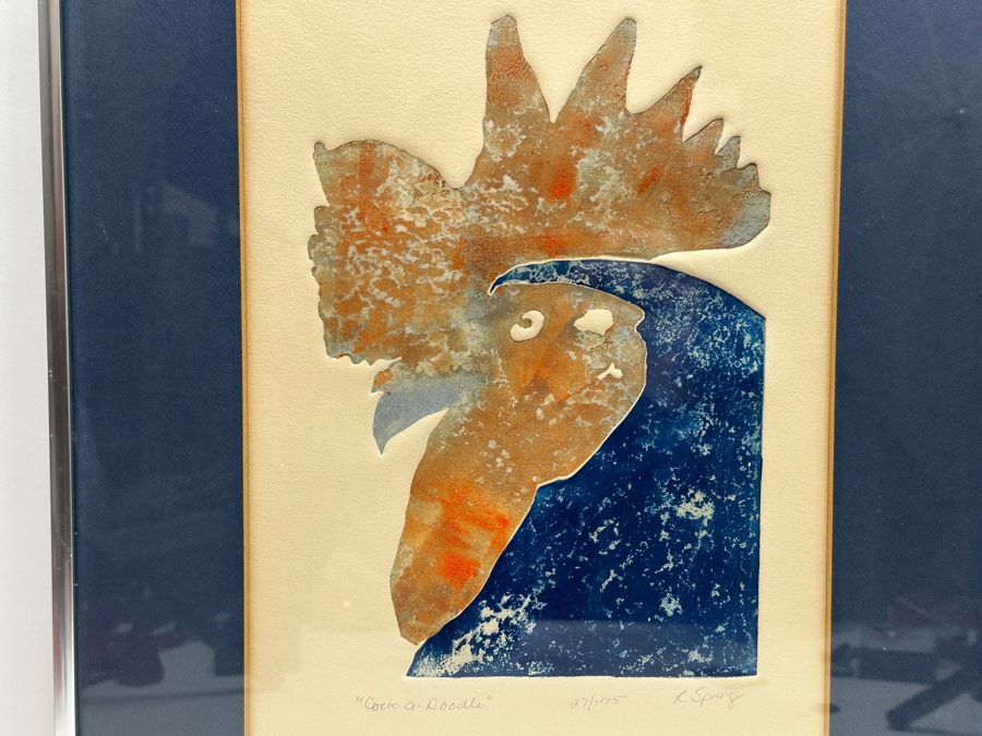 R. Spring Etching Titled Cock-a-Doodle Hand Signed Lower Right And Numbered 27 Of 175 9.5 X 14 Framed 15.5 X 20 [Photo 3]