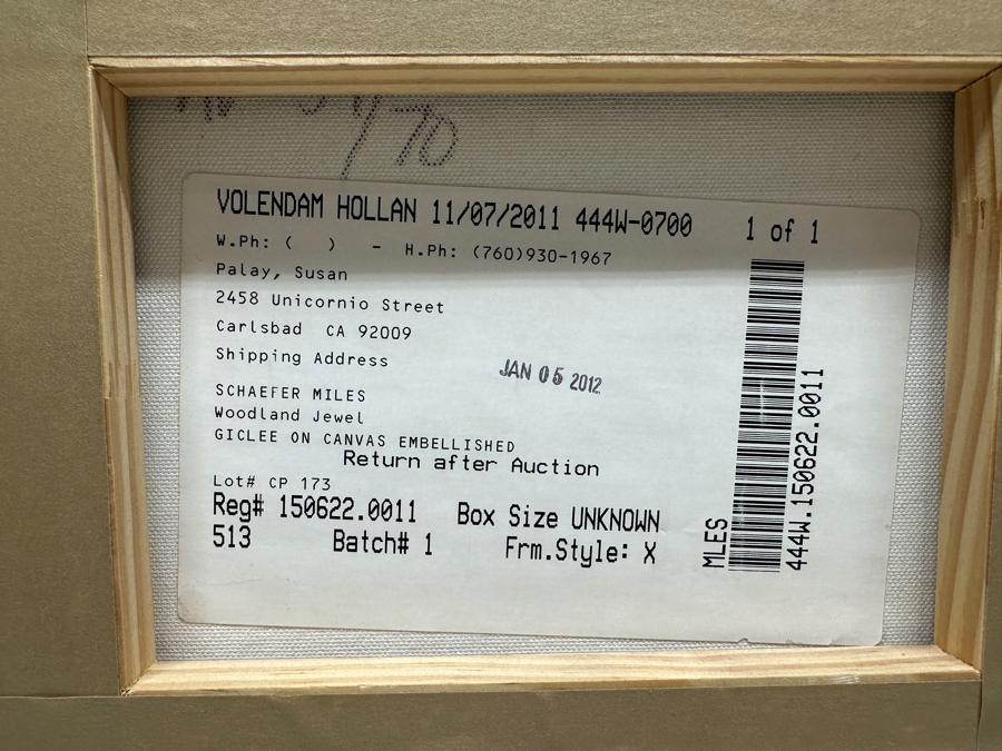 Schaefer / Miles Hand Signed Giclee On Canvas Embellished Titled 'Woodland Jewel' Hand Signed Lower Right 12 X 9.5 Framed 21.5 X 20 [Photo 6]