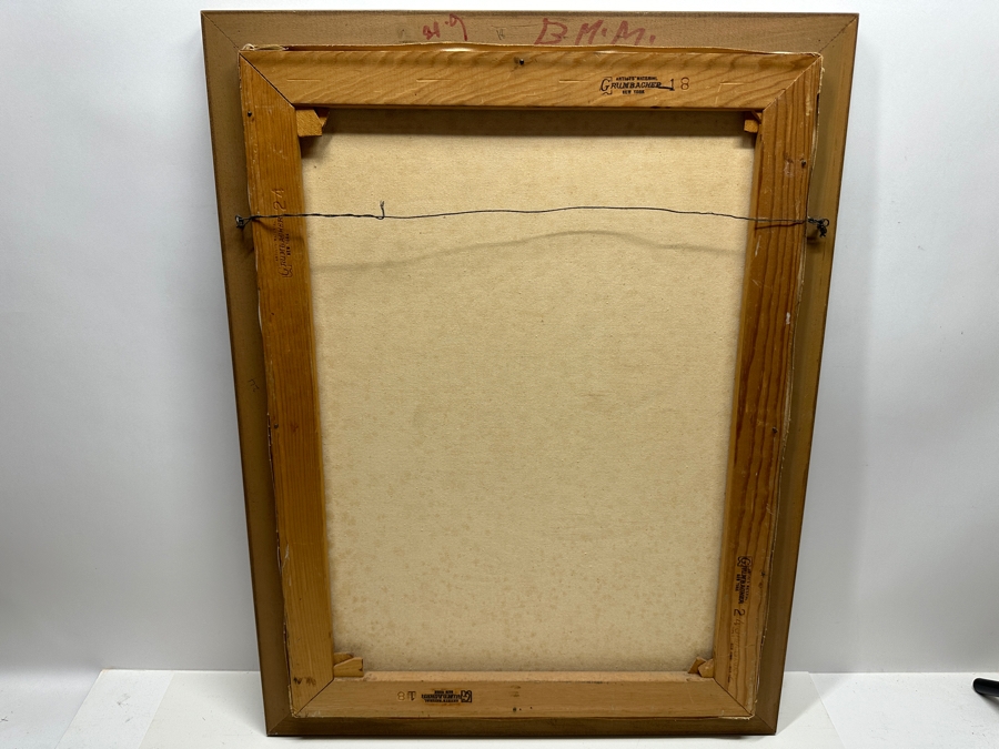 Original Mid-Century Abstract Painting On Canvas Mother With Child Signed Helen Lower Right 18 X 24 Framed 20.5 X 27 [Photo 6]