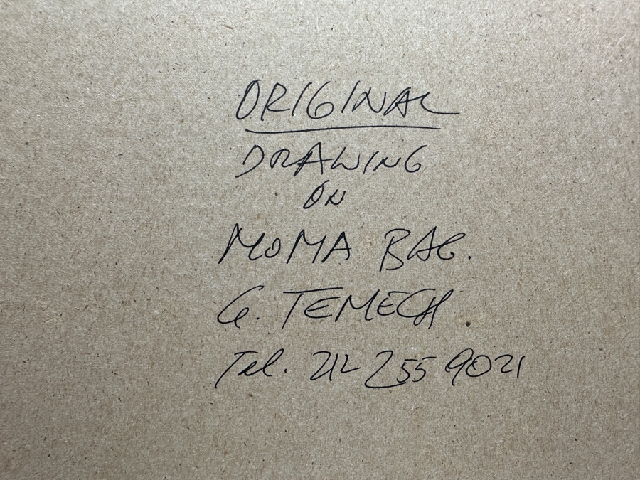 Gunter Temech Original Drawing On MOMA Bag Signed Lower Right And Verso 9.5 X 13 Framed Dated 1999 [Photo 13]