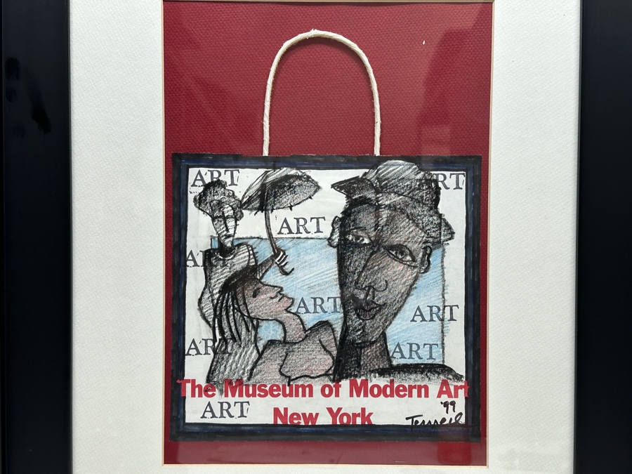 Gunter Temech Original Drawing On MOMA Bag Signed Lower Right And Verso 9.5 X 13 Framed Dated 1999 [Photo 4]