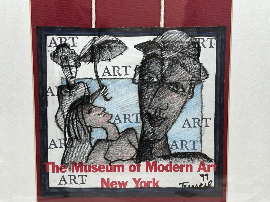 Gunter Temech Original Drawing On MOMA Bag Signed Lower Right And Verso 9.5 X 13 Framed Dated 1999 [Photo 5]