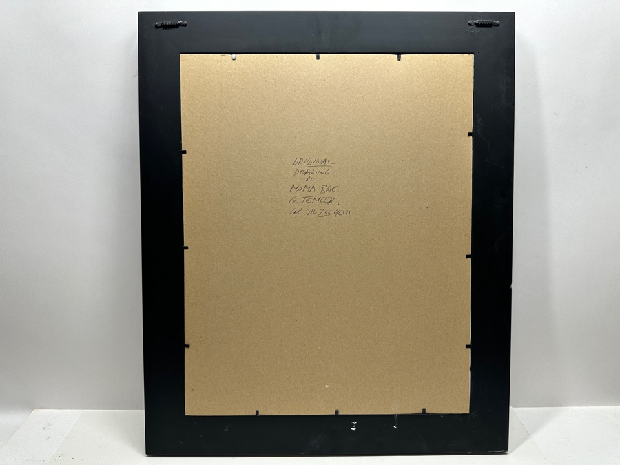 Gunter Temech Original Drawing On MOMA Bag Signed Lower Right And Verso 9.5 X 13 Framed Dated 1999 [Photo 12]