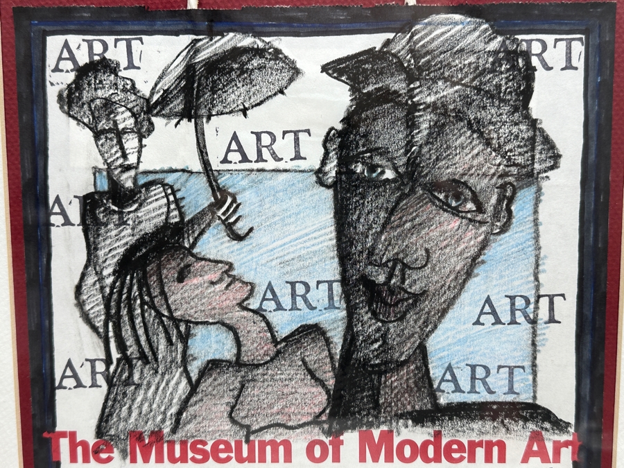 Gunter Temech Original Drawing On MOMA Bag Signed Lower Right And Verso 9.5 X 13 Framed Dated 1999 [Photo 6]