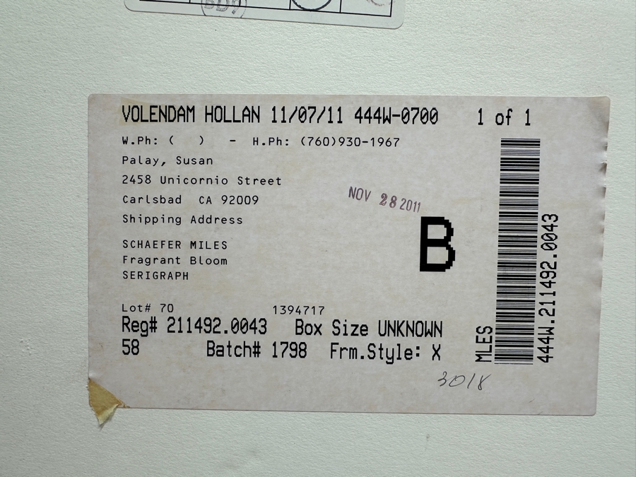 Schaefer / Miles Hand Signed Limited Edition Serigraph Titled 'Fragrant Bloom' Numbered AP 29/80 Hand Signed Lower Right 15 X 13 Framed 27.5 X 25 [Photo 8]